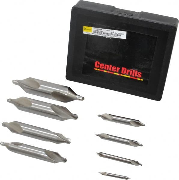 Interstate - 8 Piece, #1 to 8, Plain Edge, High Speed Steel Combo Drill & Countersink Set - 60° Incl Angle, Double End - Strong Tooling