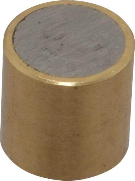 Mag-Mate - 3/8" Diam x 3/8" High, 0.1 Lb Average & 0.2 Lb Max Pull Force, Brass Alnico Shielded Magnet - 800°F Max Operating Temp, 0.032" Wall Thickness - Strong Tooling