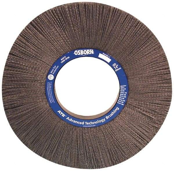 Osborn - 14" OD, 5-1/4" Arbor Hole, Crimped Nylon Wheel Brush - 1" Face Width, 3-5/8" Trim Length, 0.04" Filament Diam, 1,800 RPM - Strong Tooling