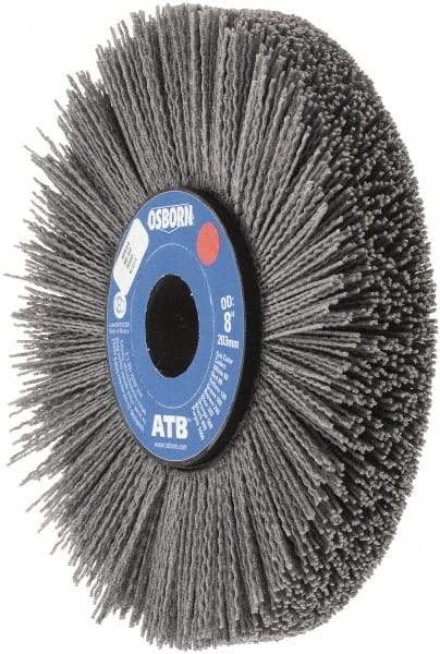 Osborn - 8" OD, 1-1/4" Arbor Hole, Crimped Nylon Wheel Brush - 1" Face Width, 2-1/4" Trim Length, 0.04" Filament Diam, 3,600 RPM - Strong Tooling