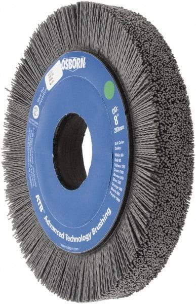 Osborn - 8" OD, 2" Arbor Hole, Crimped Nylon Wheel Brush - 1" Face Width, 1-1/4" Trim Length, 0.035" Filament Diam, 3,600 RPM - Strong Tooling