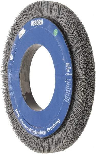 Osborn - 12" OD, 5-1/4" Arbor Hole, Crimped Nylon Wheel Brush - 1" Face Width, 1-1/4" Trim Length, 0.035" Filament Diam, 1,800 RPM - Strong Tooling