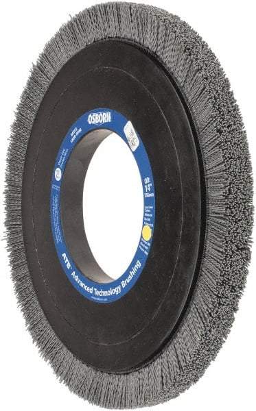 Osborn - 14" OD, 5-1/4" Arbor Hole, Crimped Nylon Wheel Brush - 1" Face Width, 1-1/4" Trim Length, 0.04" Filament Diam, 1,800 RPM - Strong Tooling