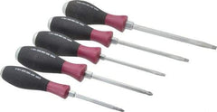 Wiha - 5 Piece Phillips & Slotted Screwdriver Set - Round Shank, Ergonomic Handle, Blade Sizes: Length 80, 100, 125 & 150, Bit Sizes: Philips #1 & #2 - Strong Tooling