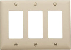 Pass & Seymour - 3 Gang, 4-1/2 Inch Long x 6.563 Inch Wide, Standard Switch Plate - Decorator Switch, Ivory, Nylon - Strong Tooling