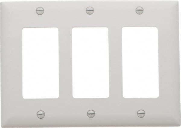 Pass & Seymour - 3 Gang, 4-1/2 Inch Long x 6.563 Inch Wide, Standard Switch Plate - Decorator Switch, White, Nylon - Strong Tooling