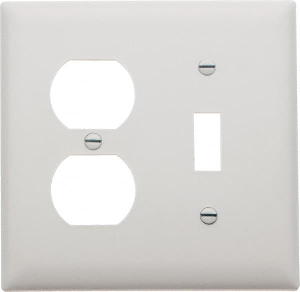 Pass & Seymour - 2 Gang, 4-1/2 Inch Long x 4-3/4 Inch Wide, Standard Combination Wall Plate - One Toggle Switch/One Duplex Outlet, White, Nylon - Strong Tooling