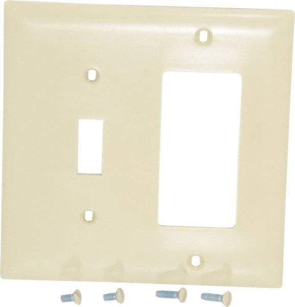 Pass & Seymour - 2 Gang, 4-1/2 Inch Long x 4-3/4 Inch Wide, Standard Combination Wall Plate - One Toggle Switch/One Decorator Switch, Ivory, Nylon - Strong Tooling