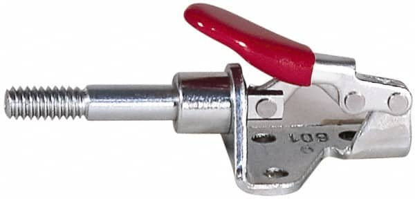 De-Sta-Co - 300 Lb Load Capacity, Flanged Base, Carbon Steel, Standard Straight Line Action Clamp - 4 Mounting Holes, 0.22" Mounting Hole Diam, 0.44" Plunger Diam, Straight Handle - Strong Tooling