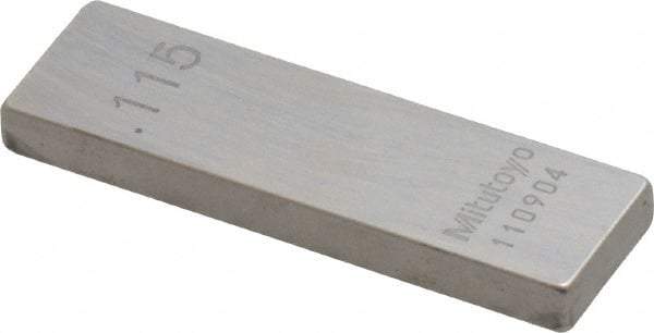 Mitutoyo - 0.115" Rectangular Steel Gage Block - Accuracy Grade 0, Includes Certificate of Inspection - Strong Tooling