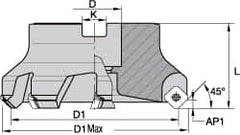 Kennametal - 5 Inserts, 2" Cut Diam, 3/4" Arbor Diam, 0.258" Max Depth of Cut, Indexable Square-Shoulder Face Mill - 0/90° Lead Angle, 1-3/4" High, SPCT 3125.. Insert Compatibility, Series KSSM - Strong Tooling