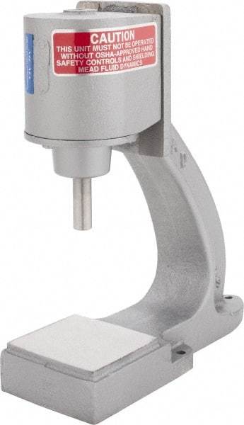 Mead - 1/2" Ram, 4-7/16" Throat Depth, 1/4 Ton Pneumatic Arbor Press - 4" Max Work Height x 3" Max Work Width, 3-1/4" Base Width x 9" Base Depth - Strong Tooling