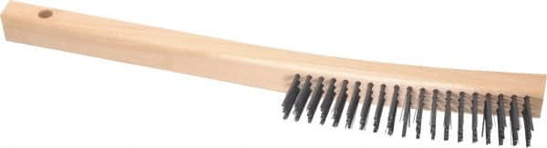 Made in USA - 3 Rows x 19 Columns Wire Scratch Brush - 6-1/4" Brush Length, 13-3/4" OAL, 1-1/8" Trim Length, Wood Toothbrush Handle - Strong Tooling