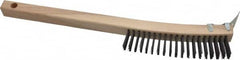 Made in USA - 3 Rows x 19 Columns Wire Scratch Brush - 14" OAL, 1-3/16" Trim Length, Wood Toothbrush Handle - Strong Tooling