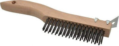 Made in USA - 4 Rows x 16 Columns Wire Scratch Brush - 10" OAL, 1-3/16" Trim Length, Wood Shoe Handle - Strong Tooling