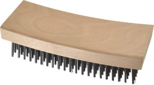 Made in USA - 9 Rows x 21 Columns Wire Scratch Brush - 7-1/4" OAL, 1-3/16" Trim Length, Wood Curved Handle - Strong Tooling