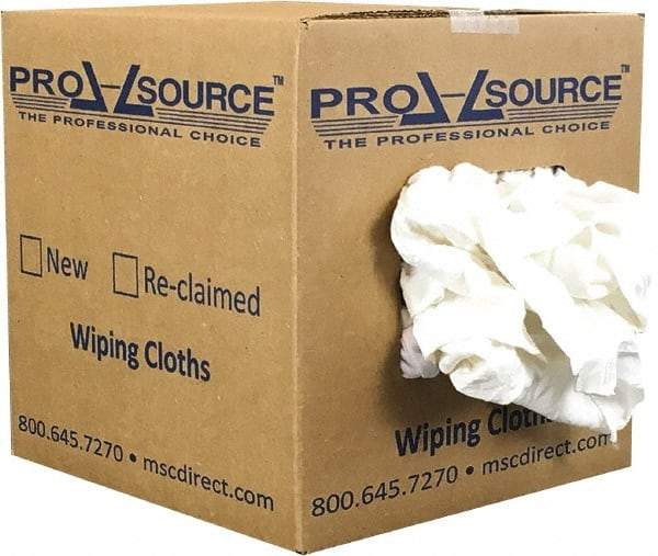 PRO-SOURCE - Reclaimed Cotton T-Shirt Rag - Low Lint, White, 3 to 4 Pieces per Lb, Comes in Box - Strong Tooling