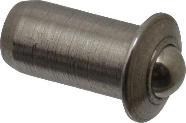 Vlier - 1/4" Body Length x 1/8" Body Diam, 0.75 Lb Init to 2.5 Lb Final End Force, Stainless Steel Press Fit Ball Plunger - 3/32" Ball Diam, 0.035" Max Ball Reach, 0.032" Flange Thickness - Strong Tooling