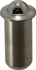 Vlier - 0.394" Body Length x 3/16" Body Diam, 1 Lb Init to 2.5 Lb Final End Force, Stainless Steel Press Fit Ball Plunger - 5/32" Ball Diam, 0.058" Max Ball Reach, 0.04" Flange Thickness - Strong Tooling