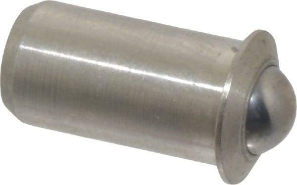 Vlier - 0.0471" Body Length x 1/4" Body Diam, 1.5 Lb Init to 3.5 Lb Final End Force, Stainless Steel Press Fit Ball Plunger - 3/16" Ball Diam, 0.07" Max Ball Reach, 0.045" Flange Thickness - Strong Tooling