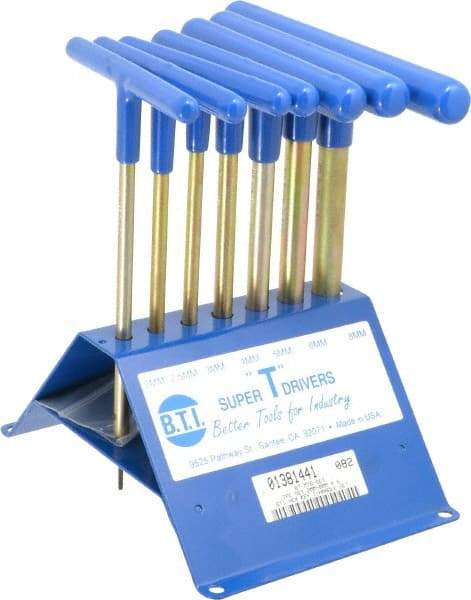 Made in USA - 7 Piece T-Handle Hex Key Set - Hex Range 2 to 8mm, 7" OAL, Chromalloy Steel - Strong Tooling