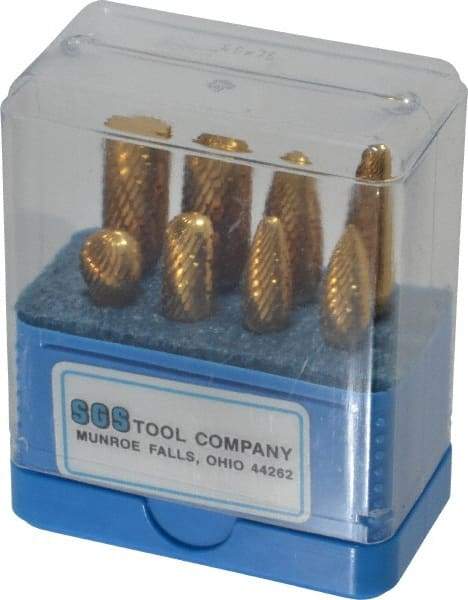 SGS Pro - 8 Piece, 1/4" Shank Burr Set - Tungsten Carbide, Multiple Head Shapes, 14° Included Angle - Strong Tooling