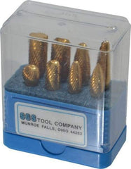 SGS Pro - 8 Piece, 1/4" Shank Burr Set - Tungsten Carbide, Multiple Head Shapes, 14° Included Angle - Strong Tooling