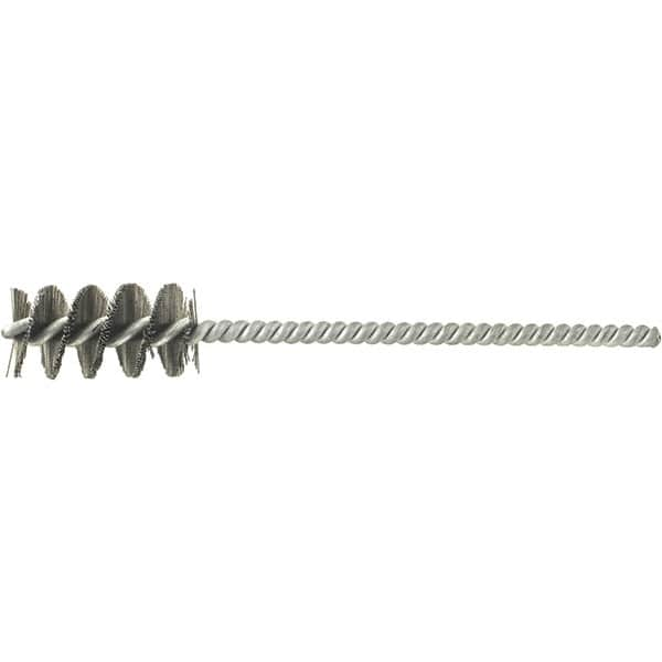 Brush Research Mfg. - 9/16" Diam Helical Stainless Steel Tube Brush - Single Spiral, 0.006" Filament Diam, 1-1/2" Brush Length, 5" OAL, 0.19" Diam Galvanized Steel Shank - Strong Tooling