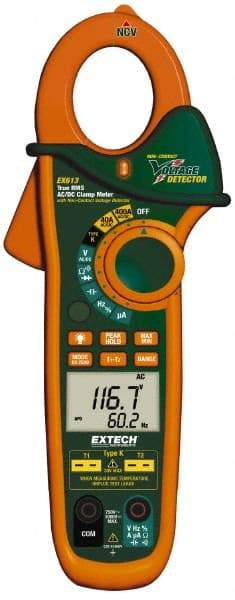 Extech - EX613, CAT III, Digital True RMS Auto Ranging Clamp Meter with 1-1/4" Clamp On Jaws - 600 VAC/VDC, 400 AC/DC Amps, Measures Voltage, Capacitance, Current, Frequency, Resistance - Strong Tooling