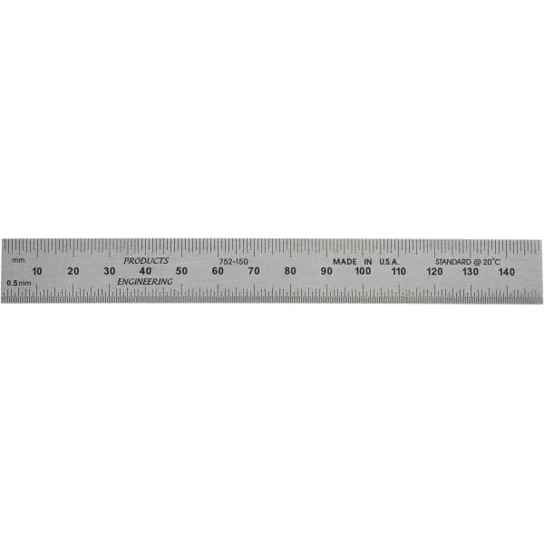 PEC Tools - 150mm Long, 0.5, 1mm Graduation, Rigid Steel Rule - Metric Graduation Style, 3/4" Wide, Silver, Satin Chrome Finish - Strong Tooling