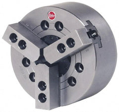 Atlas Workholding - 3 Jaws, 10" Chuck Diam, A2-6 Mount, 2.952" Through Hole, Drawbar, Hydraulic Power Lathe Chuck - 24,420 Lb Force per Jaw, 1.5mm x 60 Serrated Jaw Interface, 1.22" to 10" Jaw Capacity, 4,200 RPM - Strong Tooling