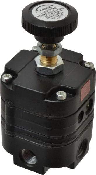 Parker - 1/4 NPT Port, 14 CFM, Zinc Diaphragm Operated Regulator - 2 to 120 psi Range, 150 Max psi Supply Pressure, 1/4" Gauge Port Thread, 3" Wide x 6.06" High - Strong Tooling