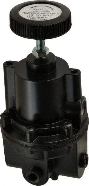 Parker - 1/4 NPT Port, 80 CFM, Aluminum Diaphragm Operated Regulator - 0 to 30 psi Range, 250 Max psi Supply Pressure, 1/4" Gauge Port Thread, 2.06" Wide x 4.35" High - Strong Tooling