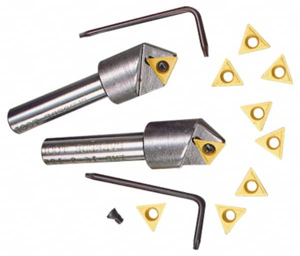 Everede Tool - 60° Included Angle, 0.713" Max Cut Diam, 3/4" Body Diam, 1/2" Shank Diam, 2-1/2" OAL, Indexable Countersink - 1 Triangle Insert, TPGH 215 Insert Style, Series IND - Strong Tooling