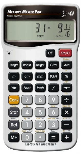 Calculated Industries - 11-Digit (7 normal, 4 Fractions) with Full Annunciators 30 Function Handheld Calculator - 5/8" x 2-1/2" (15.88mm x 63.5mm) Display Size, Silver, LR-44/A76 Powered, 7" Long x 5" Wide x 1" High - Strong Tooling