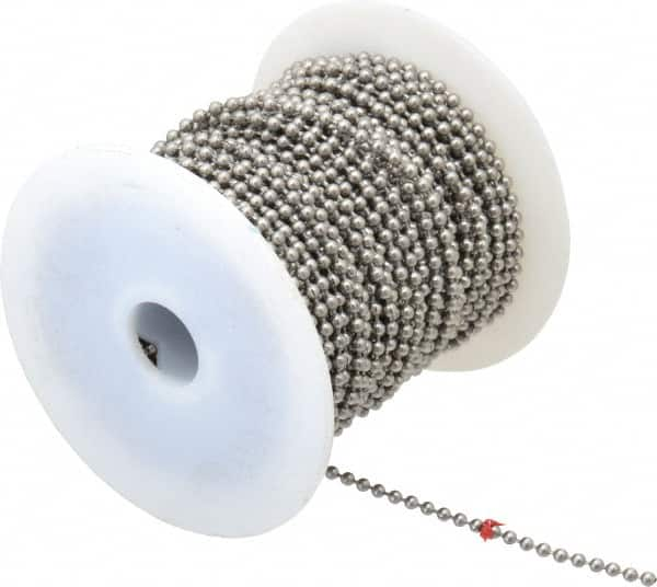 Made in USA - Number 6 Trade Size Stainless Steel Ball Chain - 0.127 Inch Ball Diameter, 45 Lbs. Tensile Strength, 100 Ft. Long , 72 Balls per Foot - Strong Tooling