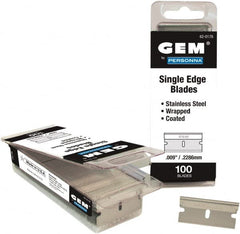 GEM - 100 Piece Stainless Steel Single Edge Blade - 1-1/2" OAL, 0.009" Blade Thickness - Strong Tooling