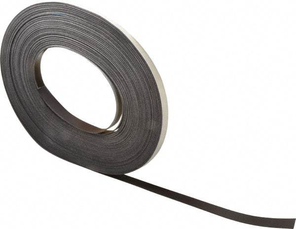 Mag-Mate - 100' Long x 1/2" Wide x 1/32" Thick Flexible Magnetic Strip - 4 Lb Max Pull Force, 2 Linear Ft/Lb Magnetic Pull Force, Adhesive Back - Strong Tooling