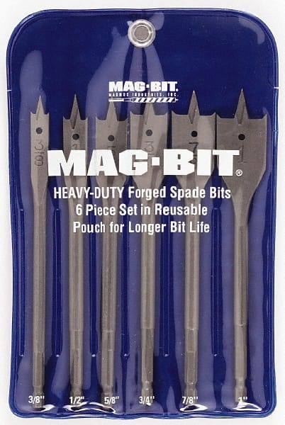 Mag-Bit - 3/8 to 1", 60° Point, Bright Finish, Carbon Steel Spade Drill Bit Set - Strong Tooling