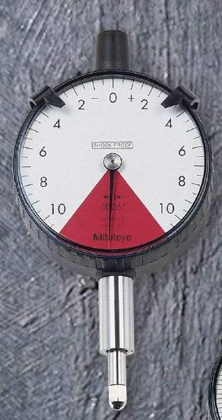 Mitutoyo - 1.6mm Range, 80-0-80 Dial Reading, 0.02mm Graduation Dial Drop Indicator - 2-1/8" Dial, 2mm Range per Revolution, 0.016mm Accuracy - Strong Tooling