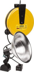 Made in USA - 18 AWG, 50' Cable Length, Cord & Cable Reel with Incandescent Hand Lamp End - 0 Outlets, 15 Amps, 110/115 Volts, SJT Cable, White/Black Reel - Strong Tooling