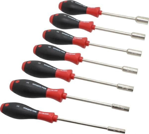 Wiha - 7 Piece 3/16 to 1/2" Nutdriver Set - Solid Shaft, Cushion Grip Handle - Strong Tooling