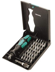 Wera - 32 Piece, 1/4" Drive Screwdriver Tamperproof Bit Set - Tamperproof 2 to 6mm Hex, Tamperproof 7 to 40 Torx, #0, #1, #2 & #3 Square Recess - Strong Tooling