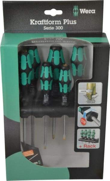 Wera - 6 Piece Phillips & Slotted Screwdriver Set - Hex with Bolster Shank, Kraftform Ergonomic Handle, Bit Sizes: Philips #1 & #2, Tip Thickness: 9/64, 5/32, 7/32 & 1/4 - Strong Tooling