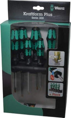 Wera - 6 Piece Pozidriv & Slotted Screwdriver Set - Hex with Bolster Shank, Kraftform Ergonomic Handle, Bit Sizes: Philips #1 & #2, Posidriv Point #1 & #2, Tip Thickness: 9/64, 5/32, 7/32 & 1/4 - Strong Tooling