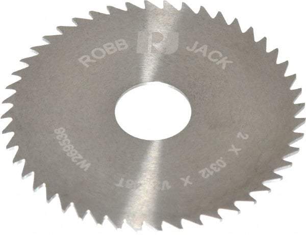 RobbJack - 2" Diam x 0.0312" Blade Thickness x 1/2" Arbor Hole Diam, 48 Tooth Slitting and Slotting Saw - Arbor Connection, Right Hand, Uncoated, Solid Carbide, Concave Ground - Strong Tooling