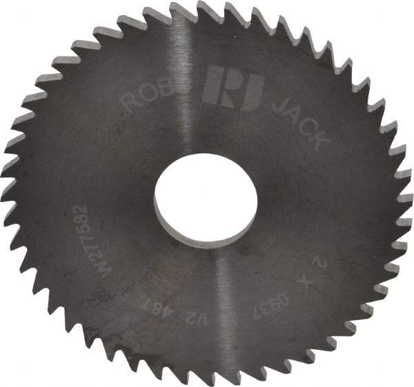 RobbJack - 2" Diam x 0.0937" Blade Thickness x 1/2" Arbor Hole Diam, 48 Tooth Slitting and Slotting Saw - Arbor Connection, Right Hand, Uncoated, Solid Carbide, Concave Ground - Strong Tooling