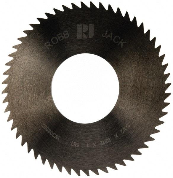 RobbJack - 2-1/2" Diam x 0.0312" Blade Thickness x 1" Arbor Hole Diam, 56 Tooth Slitting and Slotting Saw - Arbor Connection, Right Hand, Uncoated, Solid Carbide, Concave Ground - Strong Tooling