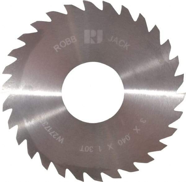 RobbJack - 3" Diam x 0.04" Blade Thickness x 1" Arbor Hole Diam, 30 Tooth Slitting and Slotting Saw - Arbor Connection, Right Hand, Uncoated, Solid Carbide, Concave Ground - Strong Tooling