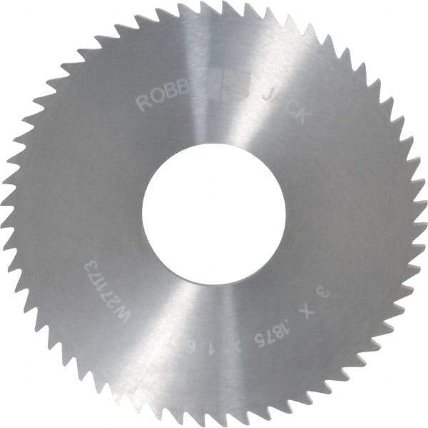 RobbJack - 3" Diam x 3/16" Blade Thickness x 1" Arbor Hole Diam, 60 Tooth Slitting and Slotting Saw - Arbor Connection, Right Hand, Uncoated, Solid Carbide, Concave Ground - Strong Tooling